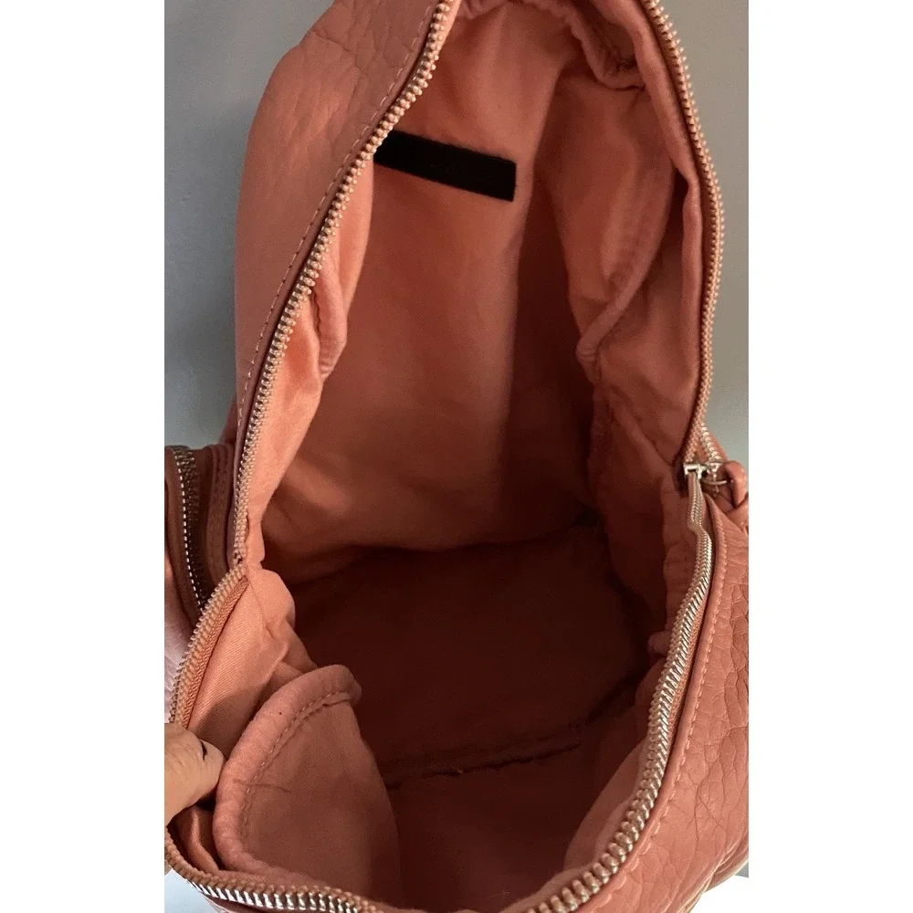 UnderOneSky Womens Super soft Rose Pink Pebbled Backpack Multiple Pocket 12x12x5